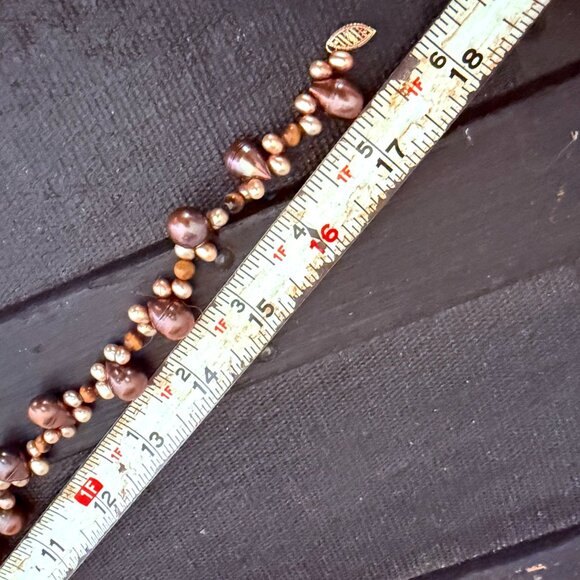 14K Gold Keshi Freshwater Pearl Necklace Maroon Brown Tones FW Pearls - Picture 5 of 5